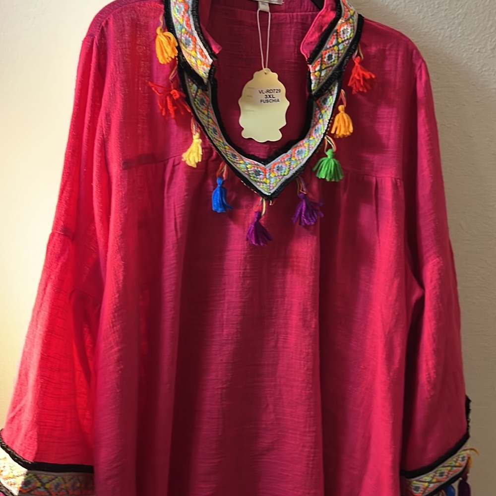 #155VELZERA Fuschia,Beatiful artesanal,100% Cotton,size 3X ,NWT
